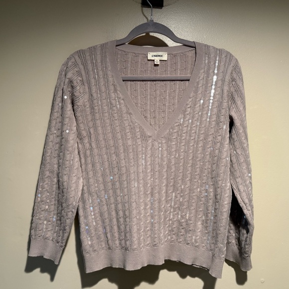 L'AGENCE trinity sequin stripe sweater in pale neutral - Picture 7 of 12